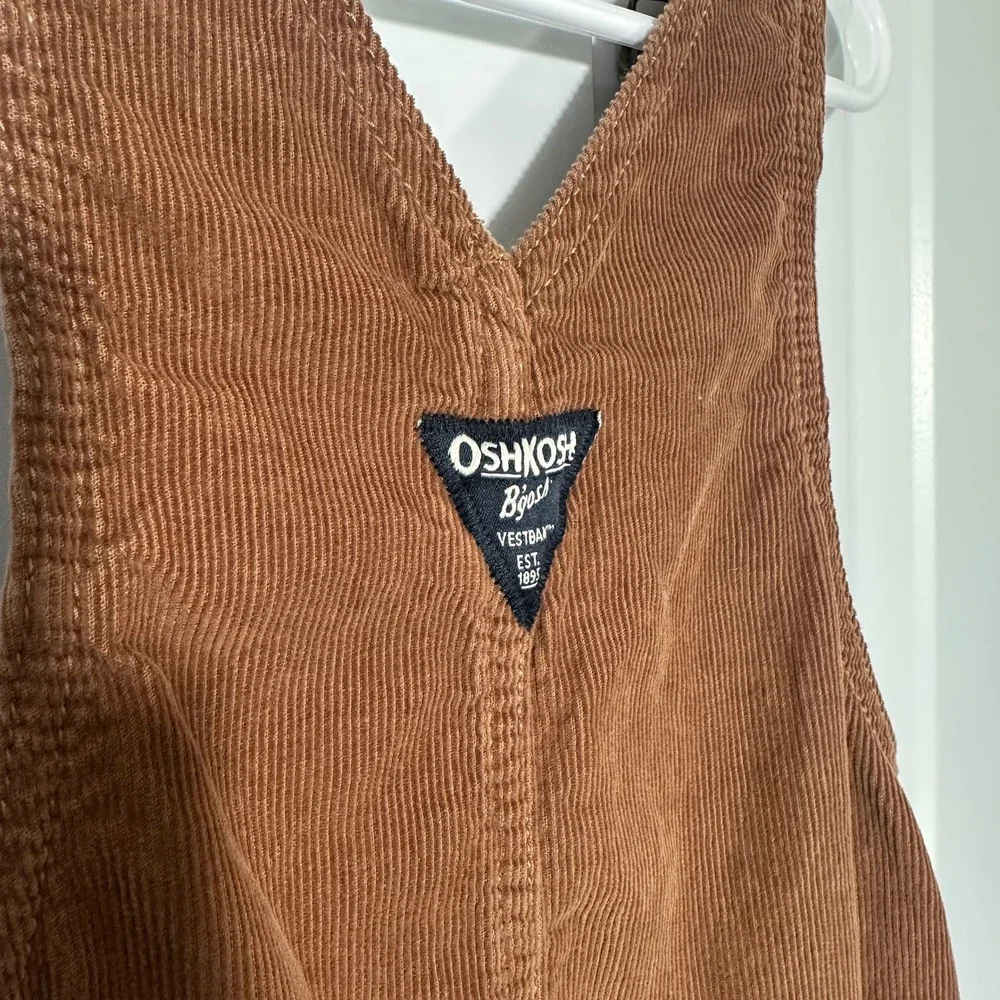 OshKosh Corduroy Overalls Kids 2T Brown Plaid Lined Bibs Cotton Vestbak Neutral